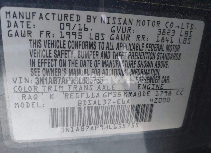 Photo 9 of 2017 Nissan Sentra SV (VIN 3N1AB7AP9HL635755)