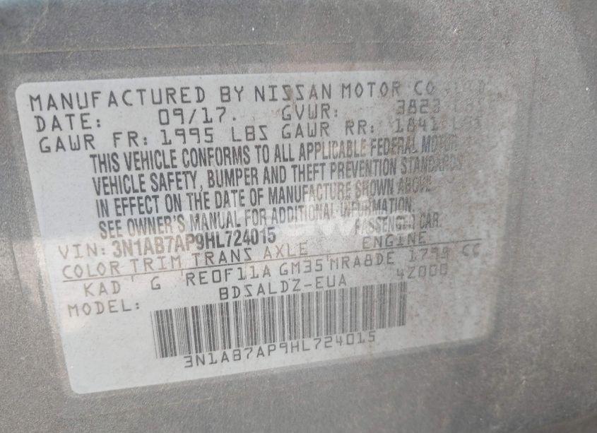 Photo 9 of 2017 Nissan Sentra SV (VIN 3N1AB7AP9HL724015)