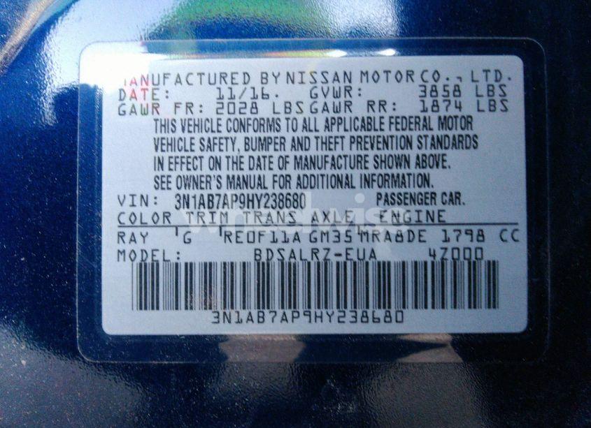Photo 9 of 2017 Nissan Sentra SR (VIN 3N1AB7AP9HY238680)