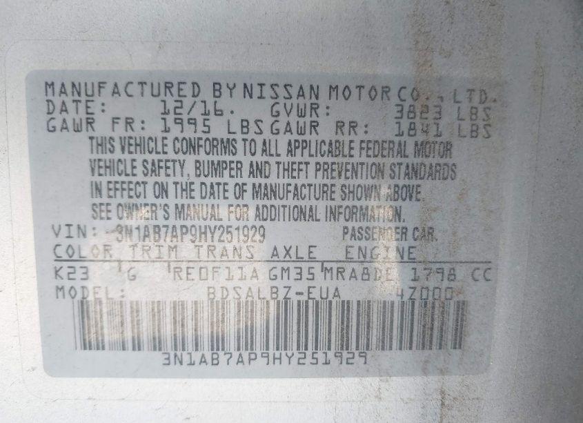 Photo 9 of 2017 Nissan Sentra S (VIN 3N1AB7AP9HY251929)