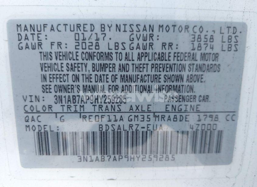 Photo 9 of 2017 Nissan Sentra SR (VIN 3N1AB7AP9HY259285)