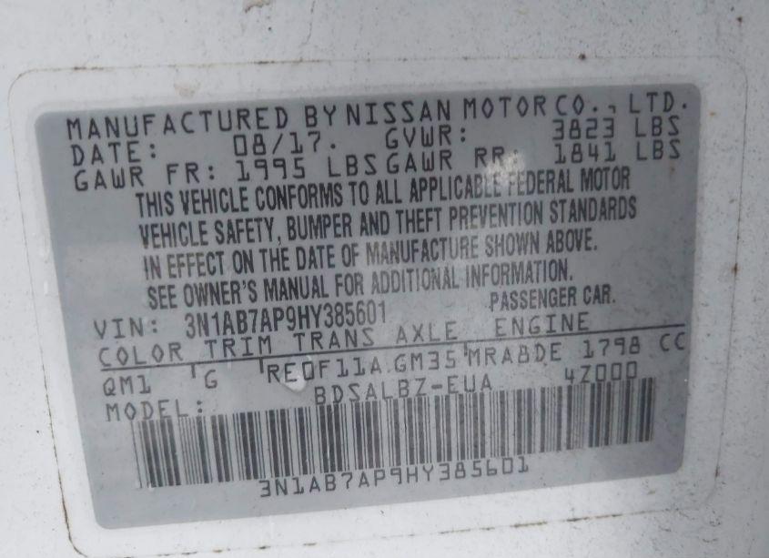 Photo 9 of 2017 Nissan Sentra S (VIN 3N1AB7AP9HY385601)