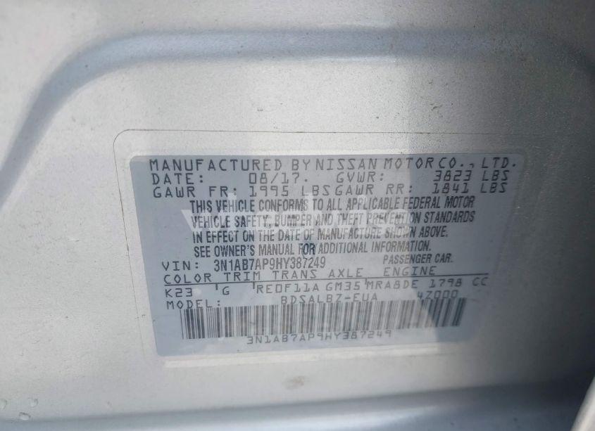 Photo 9 of 2017 Nissan Sentra S (VIN 3N1AB7AP9HY387249)