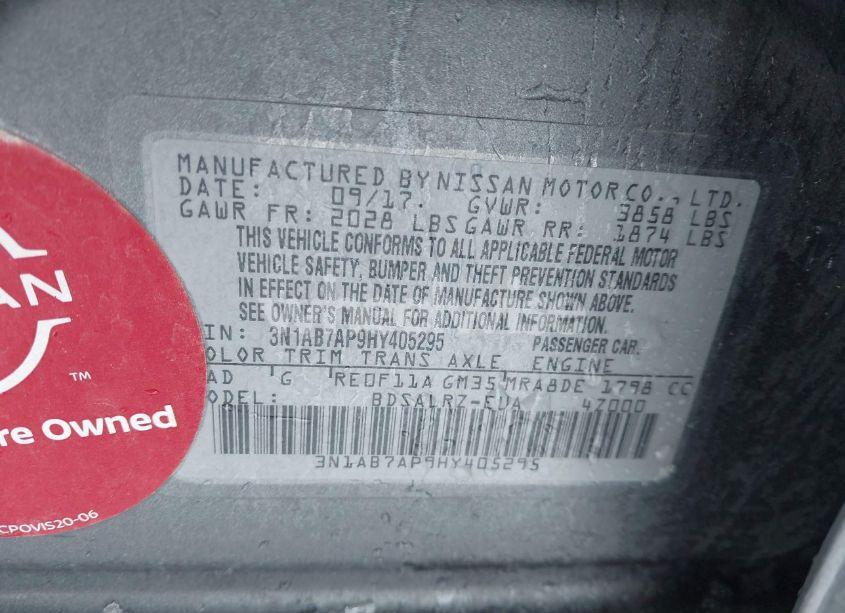 Photo 9 of 2017 Nissan Sentra SR (VIN 3N1AB7AP9HY405295)