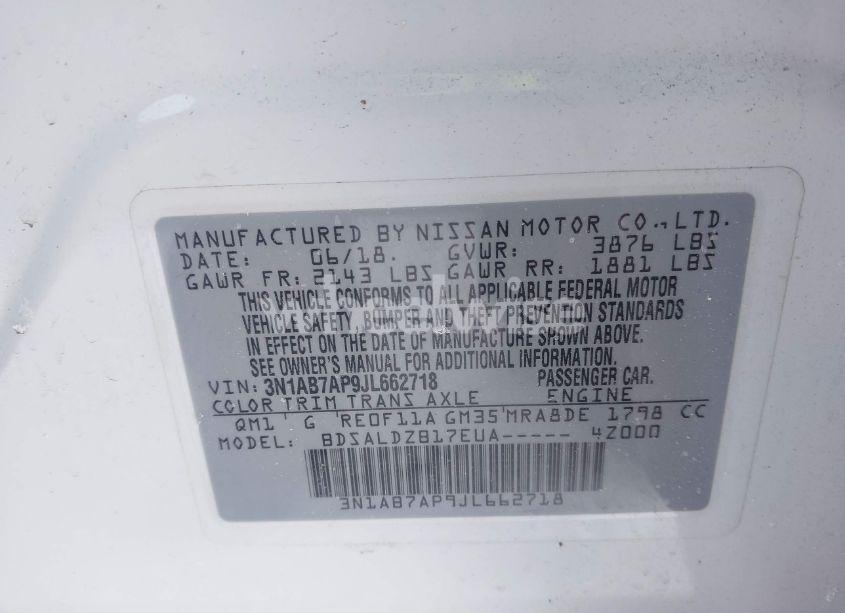 Photo 9 of 2018 Nissan Sentra SV (VIN 3N1AB7AP9JL662718)