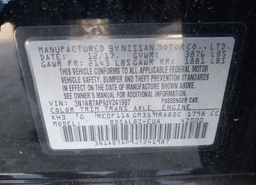 Photo 9 of 2018 Nissan Sentra S (VIN 3N1AB7AP9JY241987)