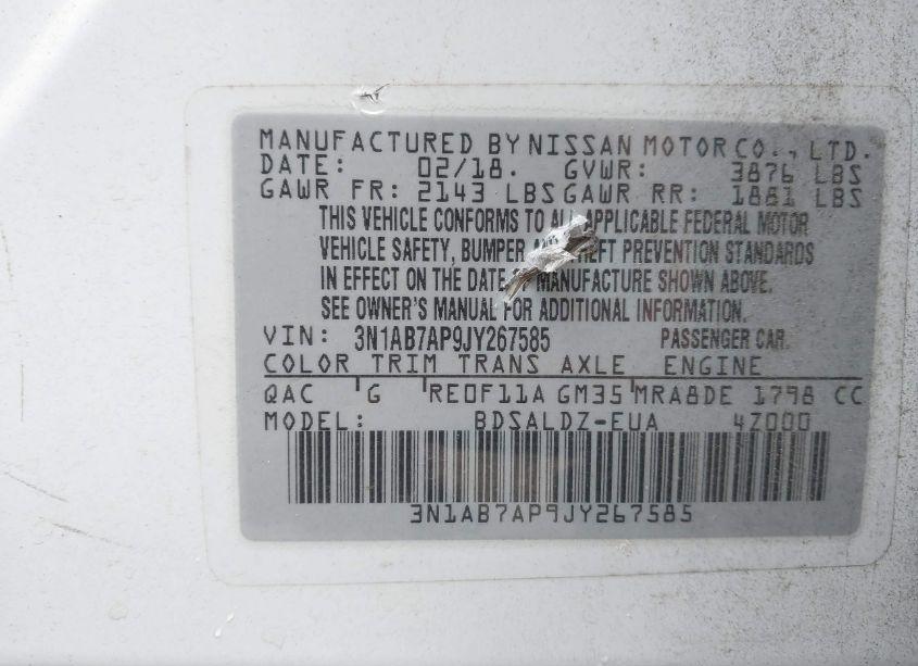 Photo 9 of 2018 Nissan Sentra SV (VIN 3N1AB7AP9JY267585)