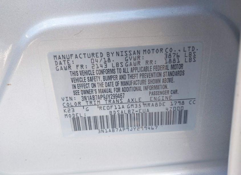 Photo 9 of 2018 Nissan Sentra S (VIN 3N1AB7AP9JY299467)