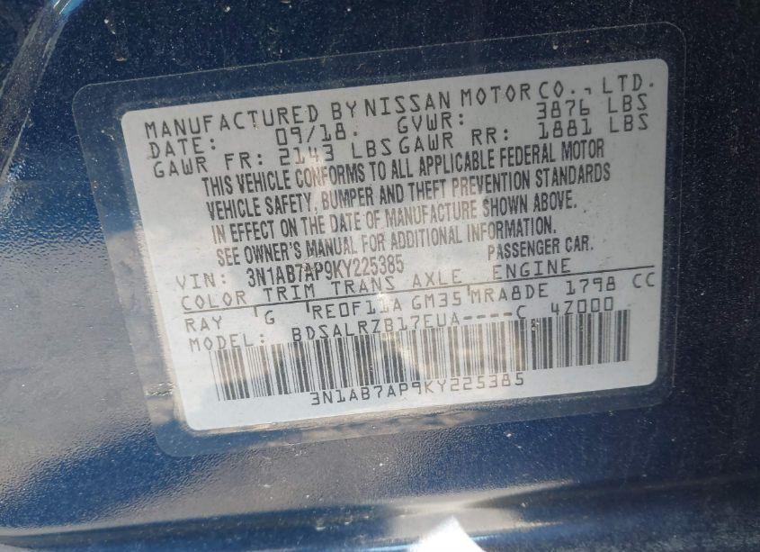 Photo 9 of 2019 Nissan Sentra SR (VIN 3N1AB7AP9KY225385)