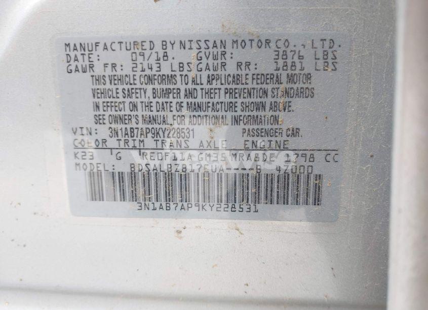 Photo 9 of 2019 Nissan Sentra S (VIN 3N1AB7AP9KY228531)