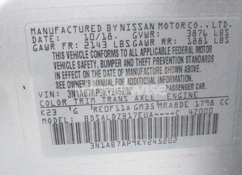 Photo 9 of 2019 Nissan Sentra SV (VIN 3N1AB7AP9KY245202)