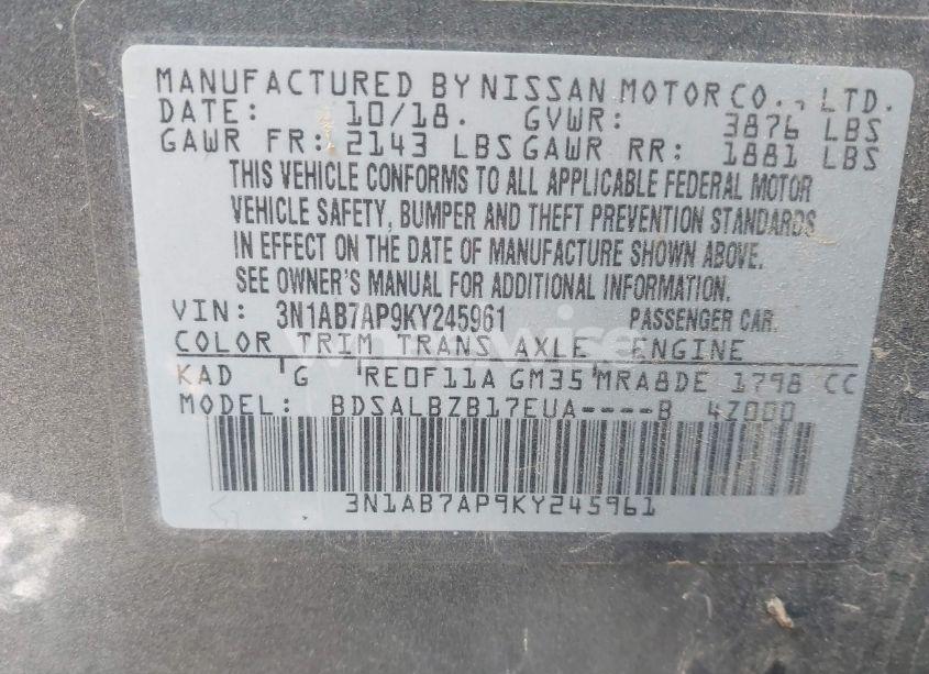 Photo 9 of 2019 Nissan Sentra S (VIN 3N1AB7AP9KY245961)