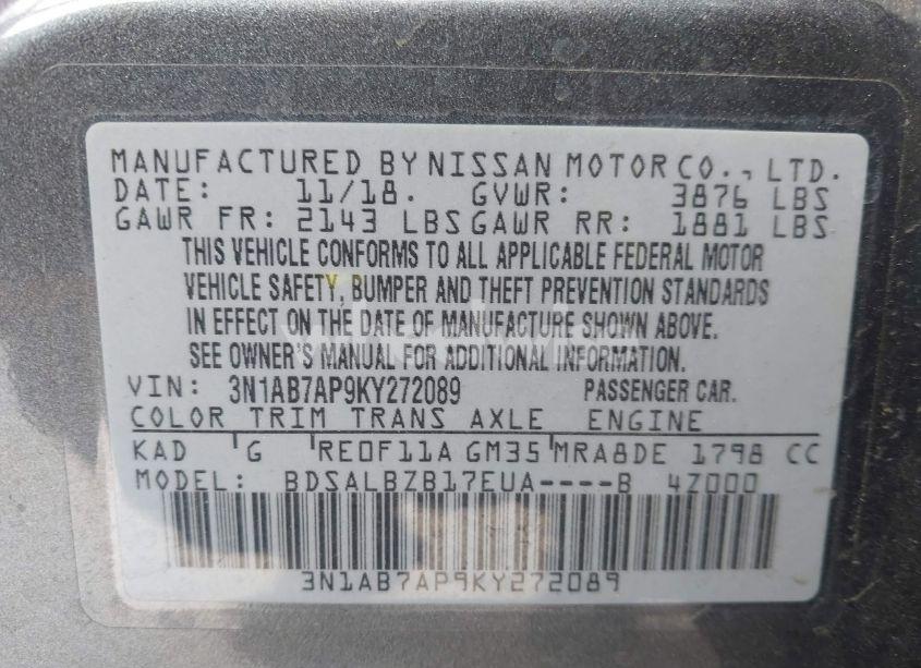 Photo 9 of 2019 Nissan Sentra S (VIN 3N1AB7AP9KY272089)