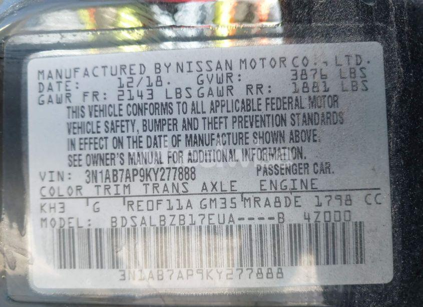 Photo 9 of 2019 Nissan Sentra S (VIN 3N1AB7AP9KY277888)