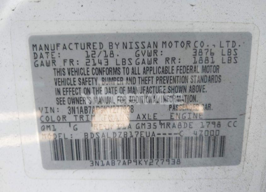 Photo 9 of 2019 Nissan Sentra SV (VIN 3N1AB7AP9KY277938)