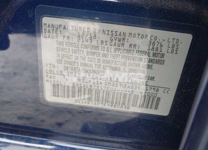 Photo 9 of 2019 Nissan Sentra S (VIN 3N1AB7AP9KY280838)