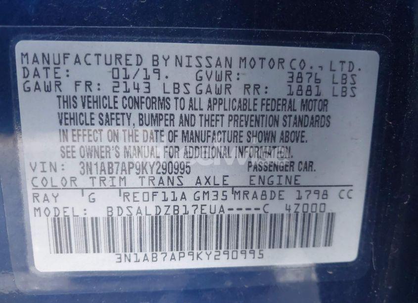 Photo 9 of 2019 Nissan Sentra SV (VIN 3N1AB7AP9KY290995)