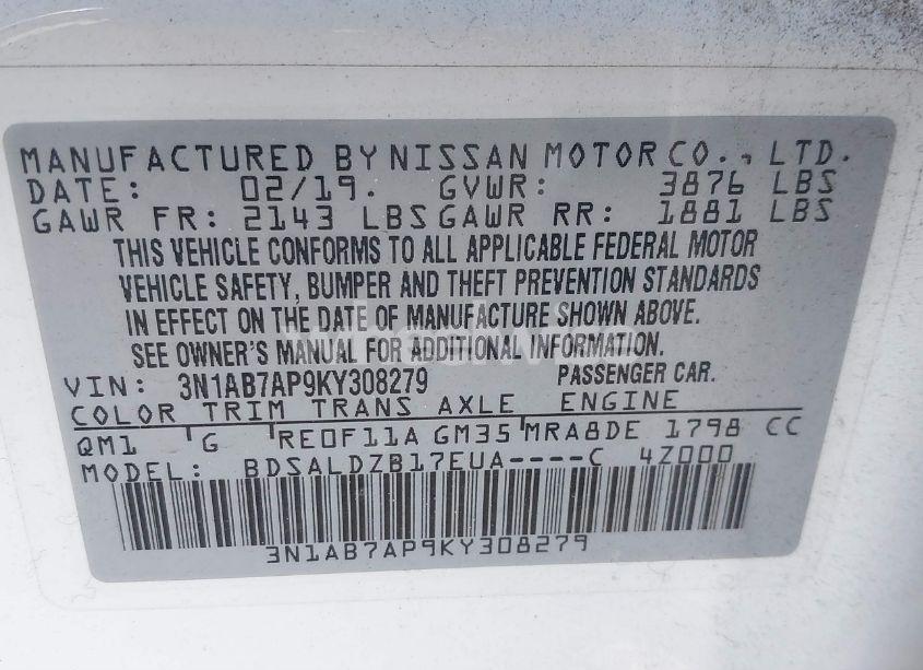 Photo 9 of 2019 Nissan Sentra SV (VIN 3N1AB7AP9KY308279)