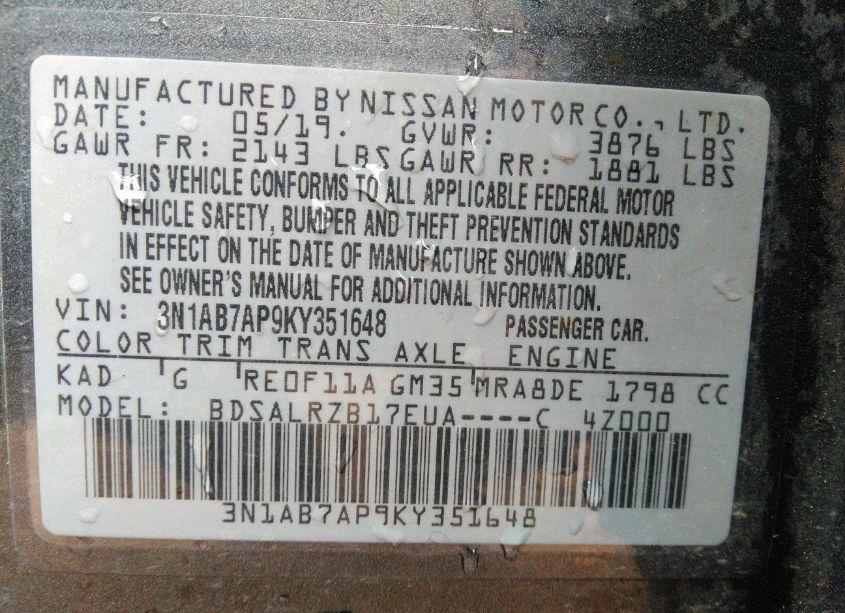 Photo 9 of 2019 Nissan Sentra SR (VIN 3N1AB7AP9KY351648)