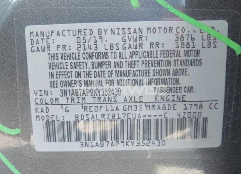 Photo 9 of 2019 Nissan Sentra SR (VIN 3N1AB7AP9KY352430)