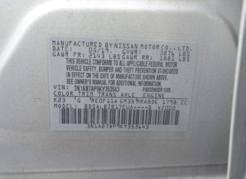 Photo 9 of 2019 Nissan Sentra S (VIN 3N1AB7AP9KY353643)