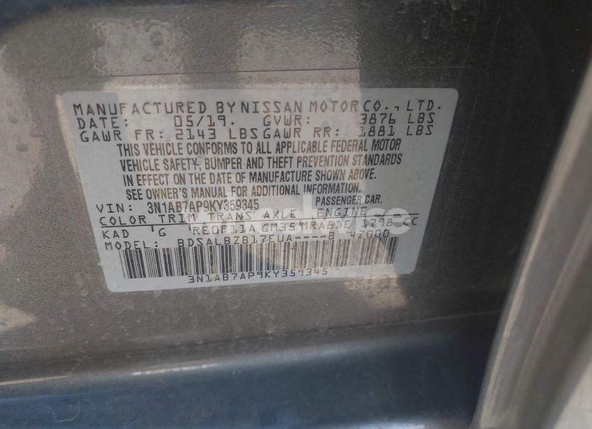 Photo 9 of 2019 Nissan Sentra S (VIN 3N1AB7AP9KY359345)