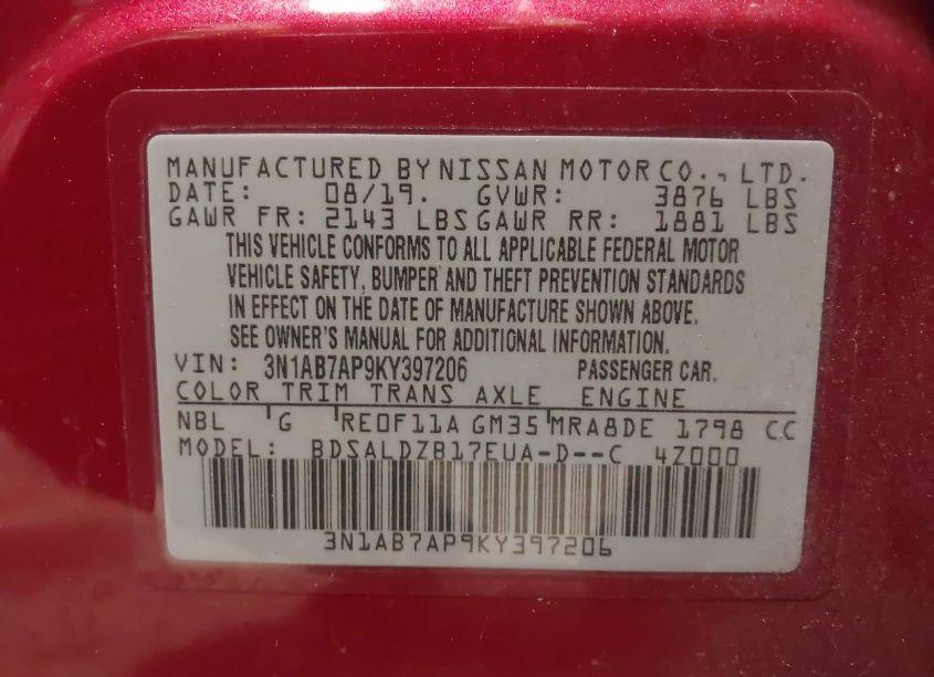 Photo 9 of 2019 Nissan Sentra SV (VIN 3N1AB7AP9KY397206)