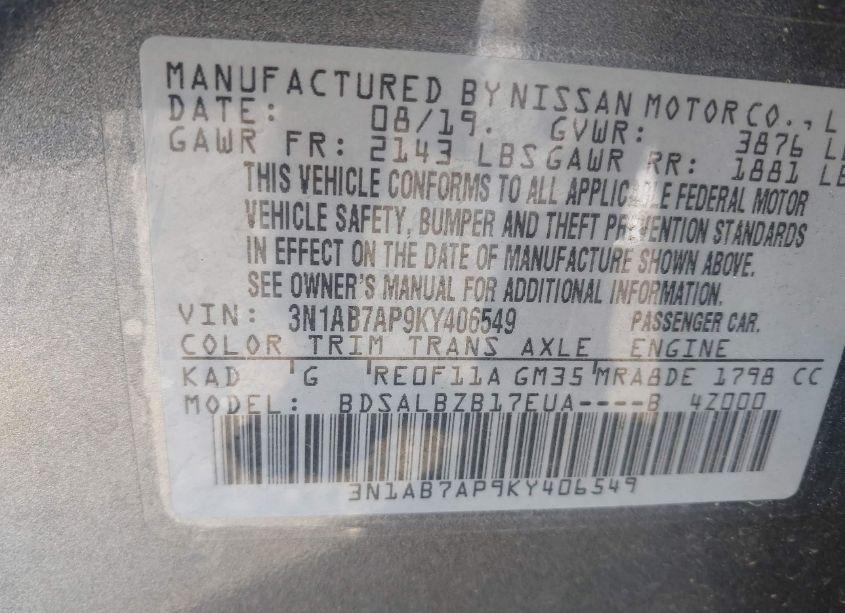 Photo 9 of 2019 Nissan Sentra S (VIN 3N1AB7AP9KY406549)