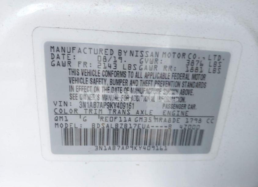 Photo 9 of 2019 Nissan Sentra S (VIN 3N1AB7AP9KY409161)