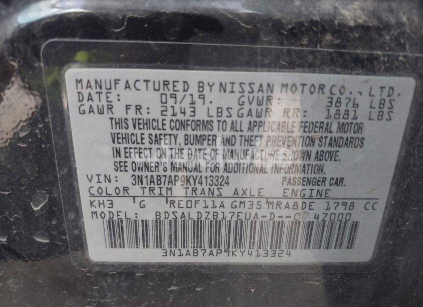 Photo 9 of 2019 Nissan Sentra S/SV/SR/SL (VIN 3N1AB7AP9KY413324)