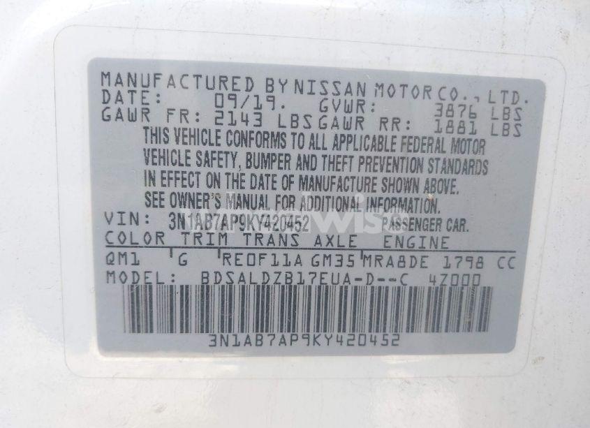 Photo 9 of 2019 Nissan Sentra SV (VIN 3N1AB7AP9KY420452)