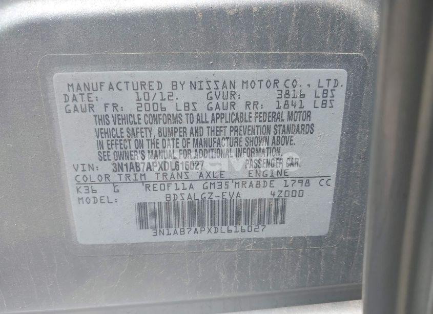 Photo 9 of 2013 Nissan Sentra SL (VIN 3N1AB7APXDL616027)