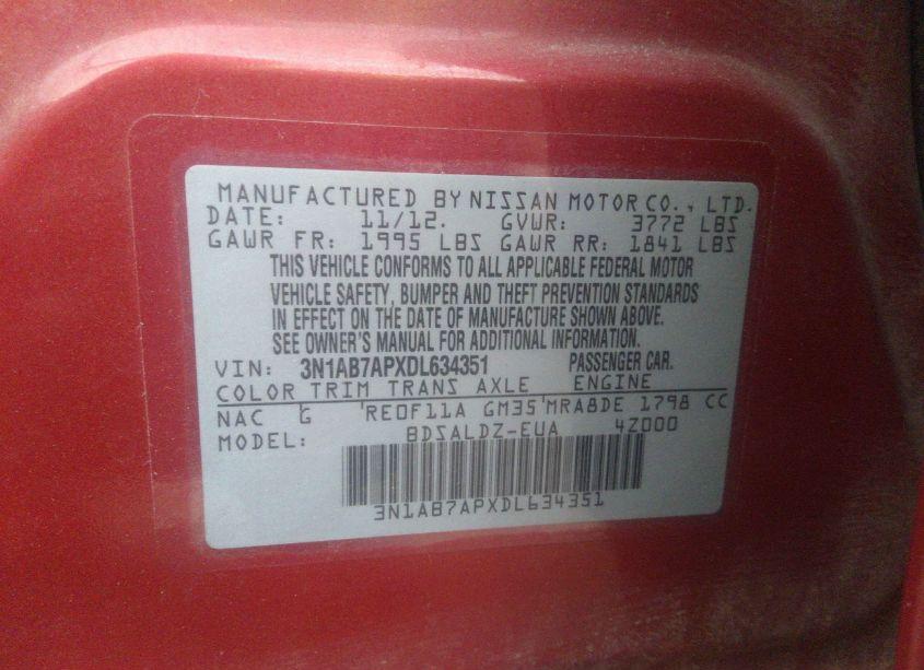 Photo 9 of 2013 Nissan Sentra SV (VIN 3N1AB7APXDL634351)