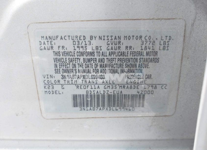 Photo 9 of 2013 Nissan Sentra SV (VIN 3N1AB7APXDL699460)