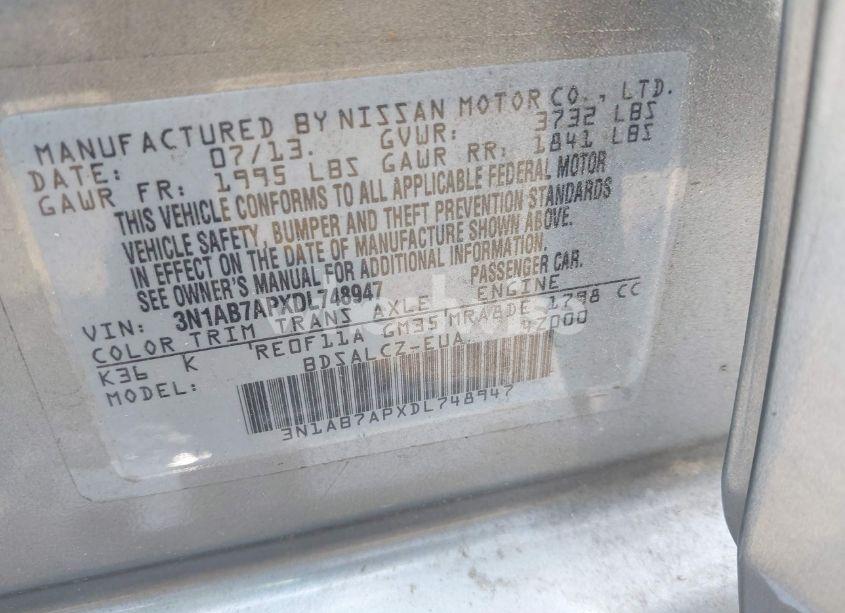 Photo 9 of 2013 Nissan Sentra S (VIN 3N1AB7APXDL748947)