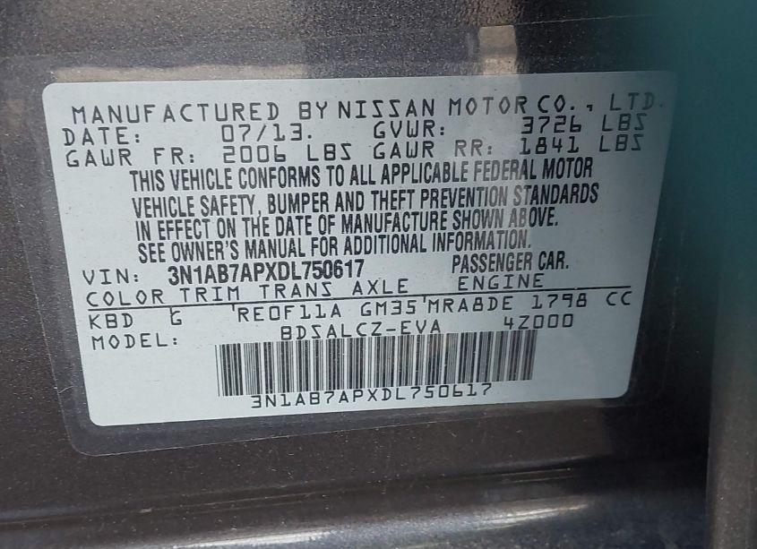 Photo 9 of 2013 Nissan Sentra S (VIN 3N1AB7APXDL750617)