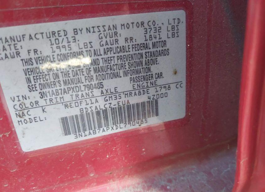 Photo 9 of 2013 Nissan Sentra S (VIN 3N1AB7APXDL790485)