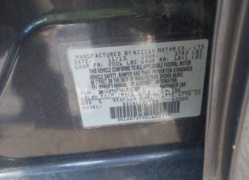 Photo 9 of 2014 Nissan Sentra S/SV/SR/SL (VIN 3N1AB7APXEL620399)