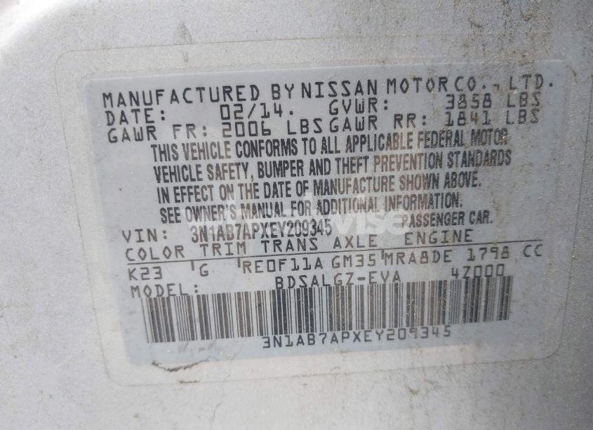 Photo 9 of 2014 Nissan Sentra S/SV/SR/SL (VIN 3N1AB7APXEY209345)