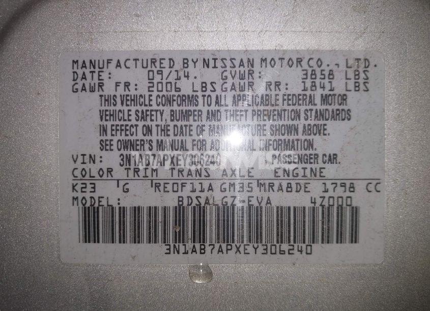 Photo 9 of 2014 Nissan Sentra SL (VIN 3N1AB7APXEY306240)