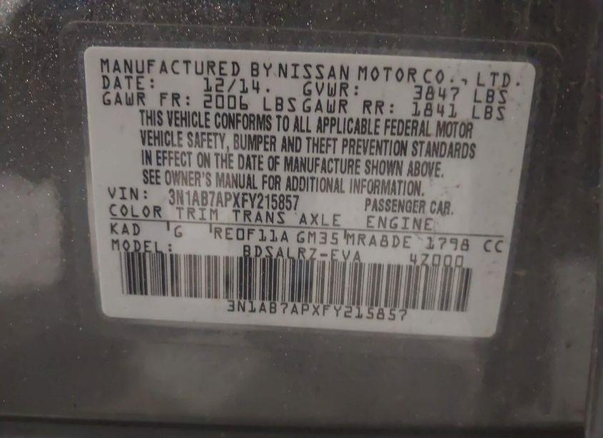 Photo 9 of 2015 Nissan Sentra SR (VIN 3N1AB7APXFY215857)