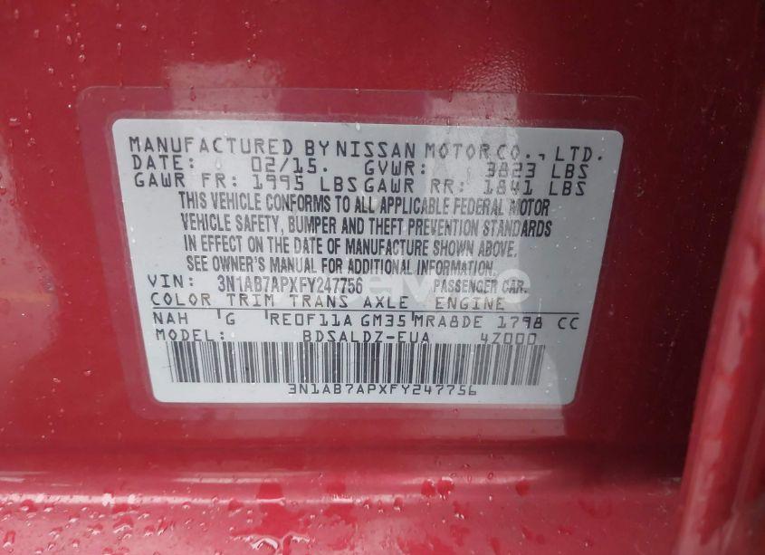Photo 9 of 2015 Nissan Sentra FE+ S/S/SL/SR/SV (VIN 3N1AB7APXFY247756)