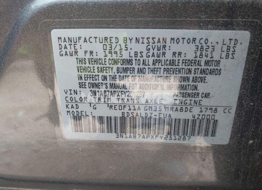 Photo 9 of 2015 Nissan Sentra FE+ S/S/SL/SR/SV (VIN 3N1AB7APXFY251287)