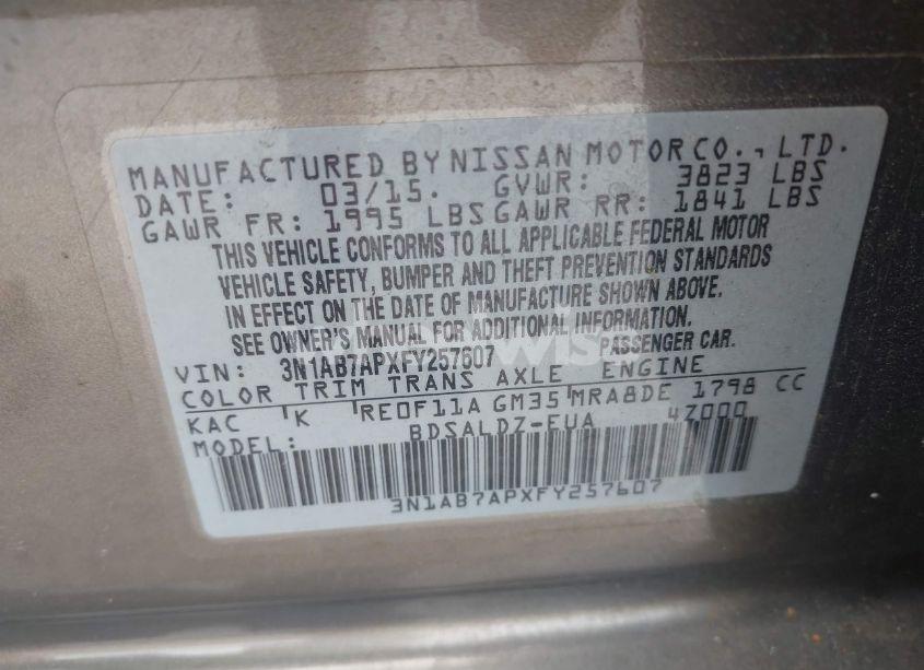 Photo 9 of 2015 Nissan Sentra SV (VIN 3N1AB7APXFY257607)