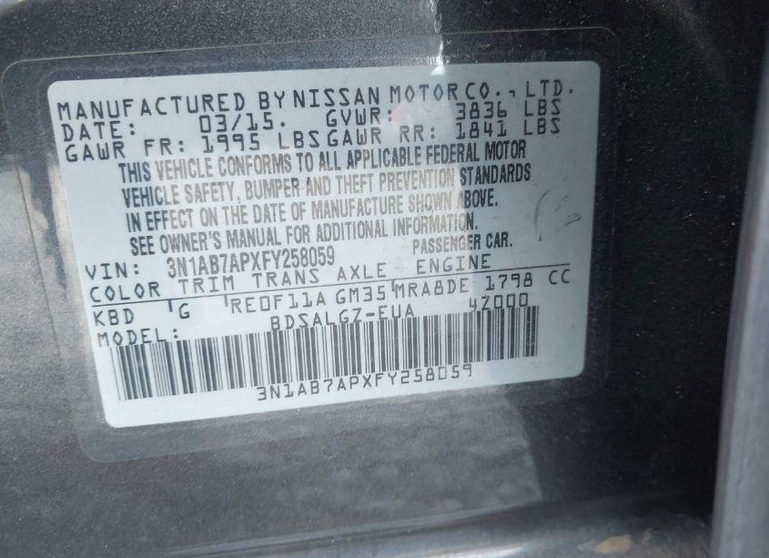 Photo 9 of 2015 Nissan Sentra SL (VIN 3N1AB7APXFY258059)
