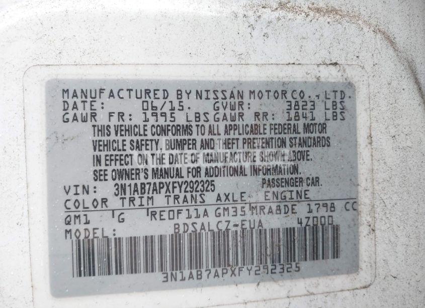 Photo 9 of 2015 Nissan Sentra S (VIN 3N1AB7APXFY292325)