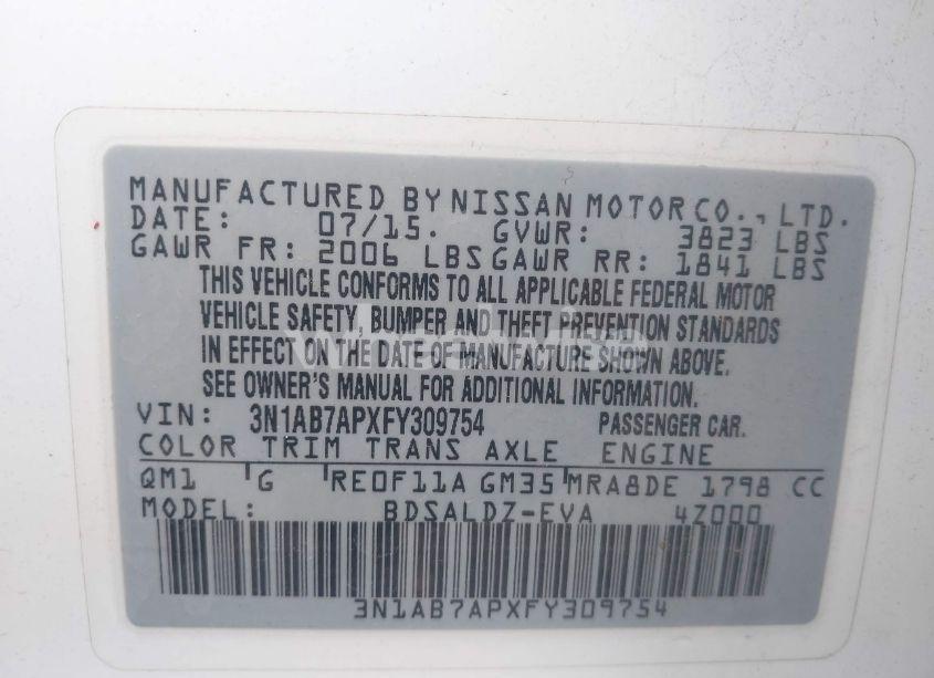 Photo 9 of 2015 Nissan Sentra SV (VIN 3N1AB7APXFY309754)