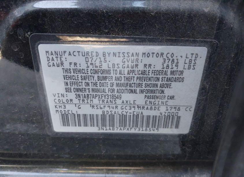 Photo 9 of 2015 Nissan Sentra S (VIN 3N1AB7APXFY318549)
