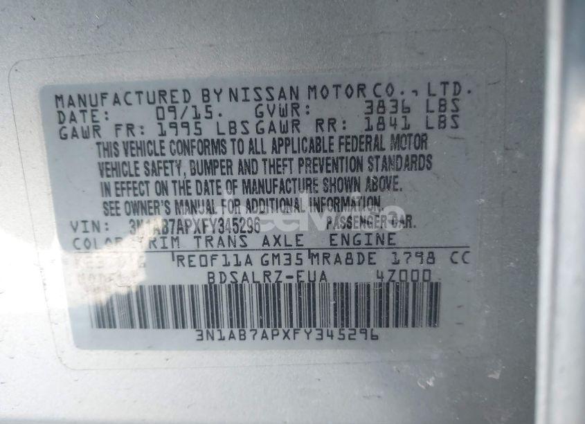 Photo 9 of 2015 Nissan Sentra SR (VIN 3N1AB7APXFY345296)