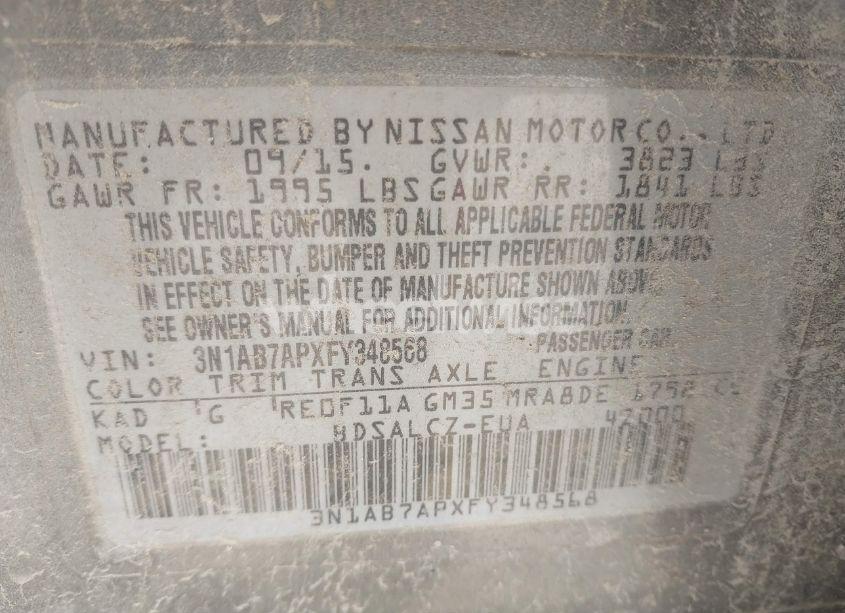 Photo 9 of 2015 Nissan Sentra S (VIN 3N1AB7APXFY348568)